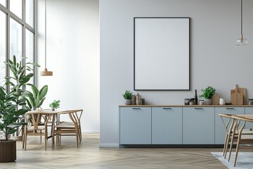 Poster Mockup in Kitchen Interior with White Wall created with Generative AI