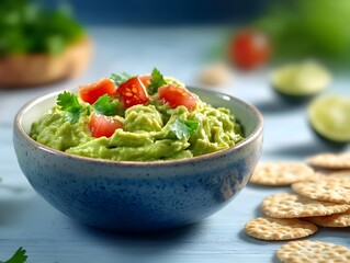 Vibrant Guacamole and Crackers A Brain Boosting Superfood Snack in Artisanal Style