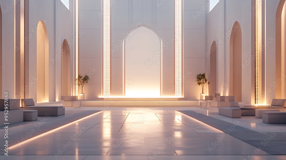 Aufkleber modern minimalist architecture with arched windows and a reflective floor