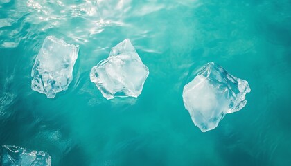 Fototapeta premium Large chunks of ice in the ocean top of view landscape