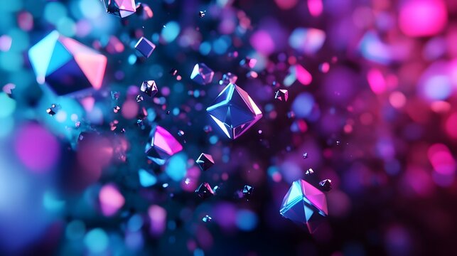 Surreal Kaleidoscopic Arrangement of Luminous Geometric Shapes and Prismatic Polyhedrons Drifting in an Inky Void - Powered by Adobe