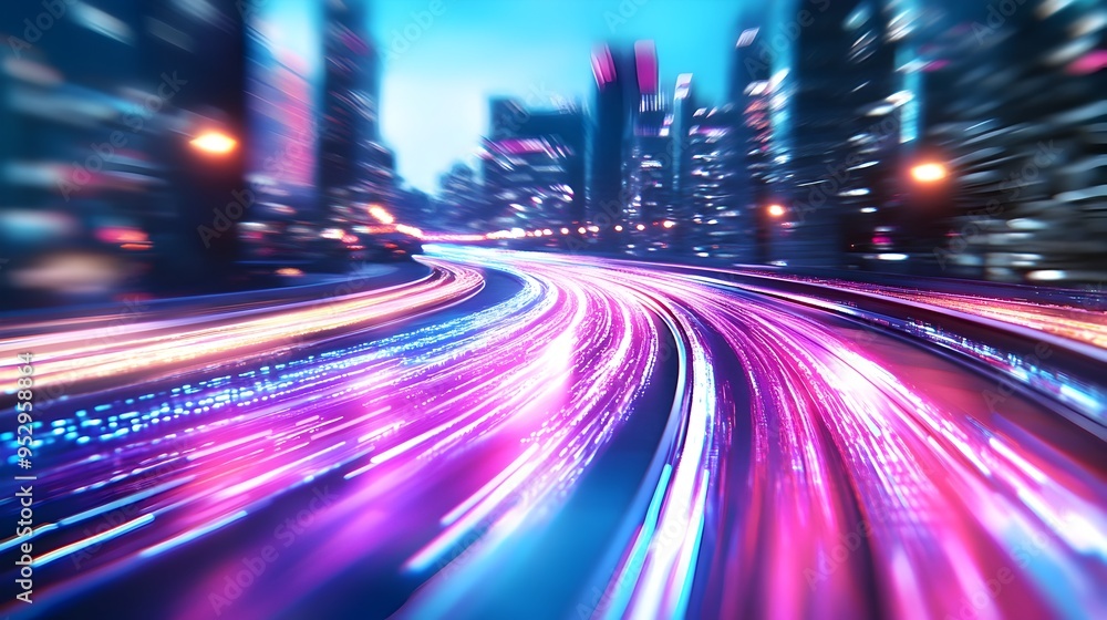 Poster Futuristic Metropolis Pulsing with Vibrant Digital Flows and Hyper Modernistic Architecture