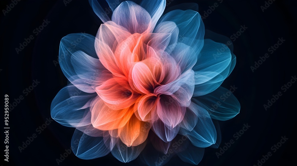 Poster glowing floral patterns in moody minimalist studio setting captivating otherworldly botanical forms