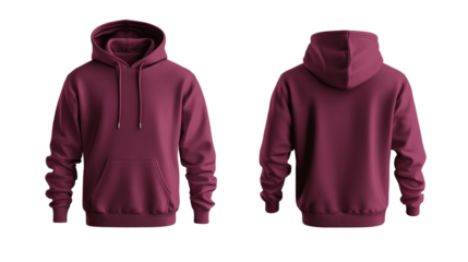 Maroon hoodie mockup, front and back view