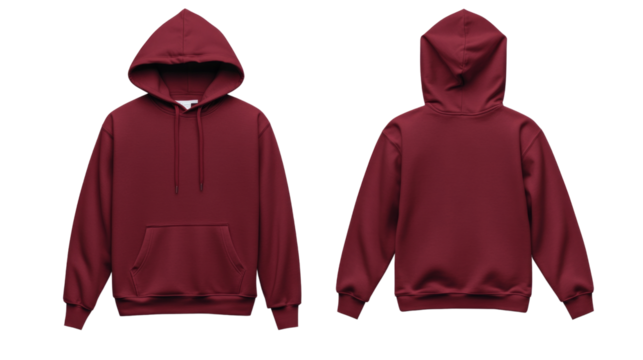 Burgundy hoodie mockup, front and back view