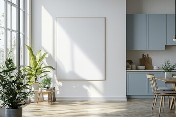 Poster Mockup in Kitchen Interior with White Wall created with Generative AI