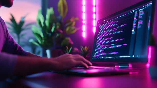 Focused Developer in Modern Coding Environment Crafting Efficient Web Solutions