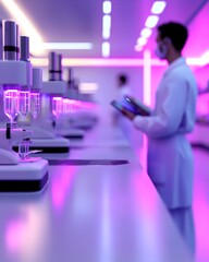 Naklejka premium Cutting Edge Medical Research Laboratory with Advanced Analytical Technology and Futuristic Holographic Displays