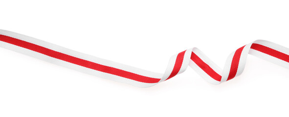 Obraz premium Colorful striped ribbon isolated on white, top view