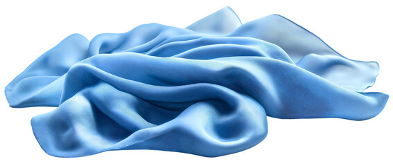 Obraz premium An isolated piece of soft silk fabric waves elegantly in the wind, luxurious satin textile cloth blue color, perfect for decorative design in fashion and home decor