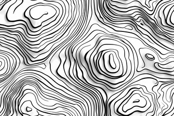 Monochromatic Contour Line Art of Geographical Terrain with Curves and Looping Patterns