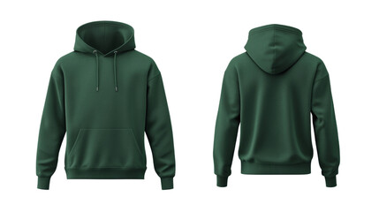 Forest green hoodie mockup, front and back view