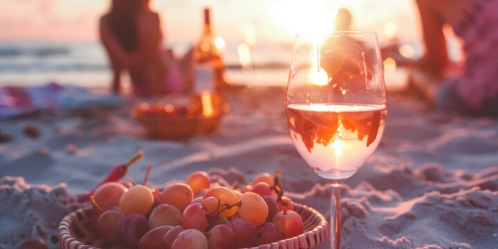 Sunset Gathering with Friends Enjoying Ros&Atilde;&fnof;&Acirc;&copy; by the Shore