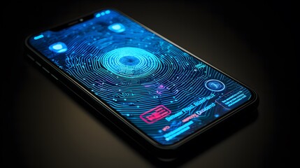 Digital technology smartphone featuring a secure biometric authentication screen