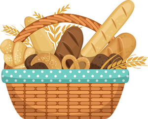 Bread basket cartoon icon. Fresh bakery products