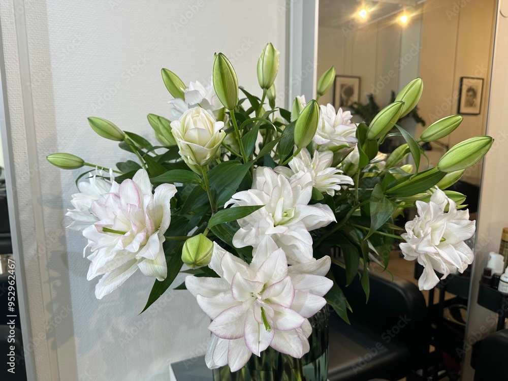 Wall mural Bouquet of beautiful flowers on table indoors