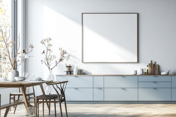 Poster Mockup in Kitchen Interior with White Wall created with Generative AI