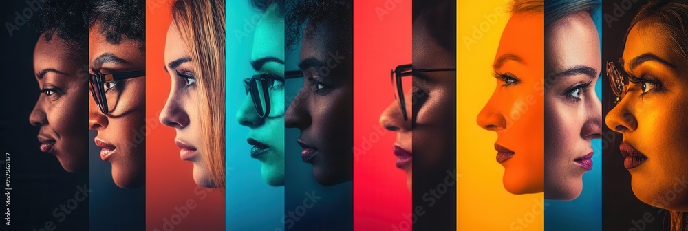 Poster Individuals of diverse backgrounds are aligned side by side, revealing a stark barrier that symbolizes social divisions and bias. Generative AI