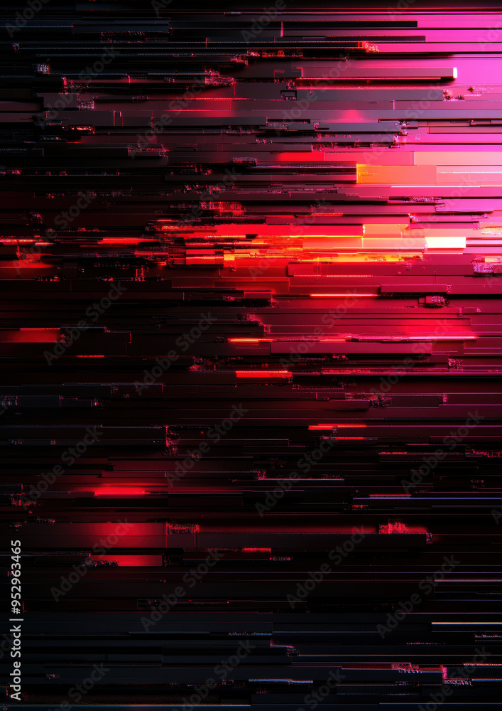 Poster this dynamic abstract artwork features layered horizontal lines in shades of red and black, creating
