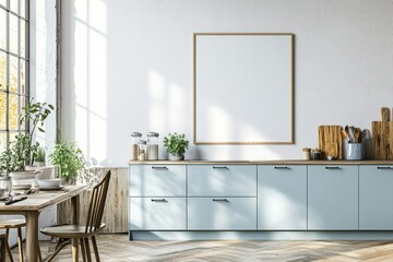 Poster Mockup in Kitchen Interior with White Wall created with Generative AI