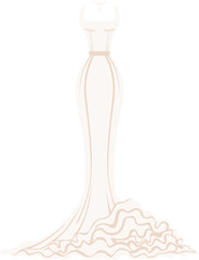 Elegant long white dress. Cartoon wedding gown