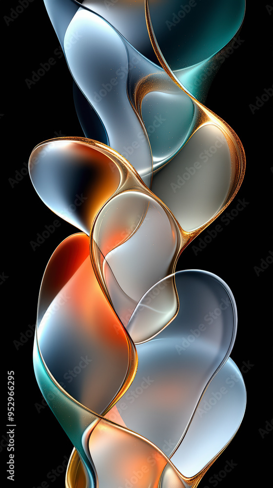 Aufkleber An abstract digital art piece featuring intertwined, translucent, and multicolored waveforms against a black background, creating a fluid and luminous ribbon-like structure.