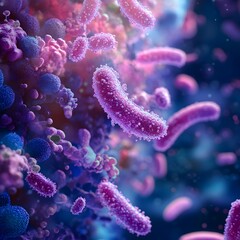 Fototapeta premium D Render of Bacteria and Viruses in Purple and Blue