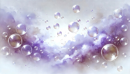 Dreamy  Purple Bubbles in a Watercolor Sky