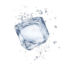 close up of Falling ice cube isolated on white background