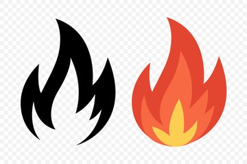 Vector Fire Flame Icon Set. Isolated Campfire, Bonfire, Flame Sign. Front View. Design Template for Outdoor, Camping, Emergency Graphics. Vector Illustration