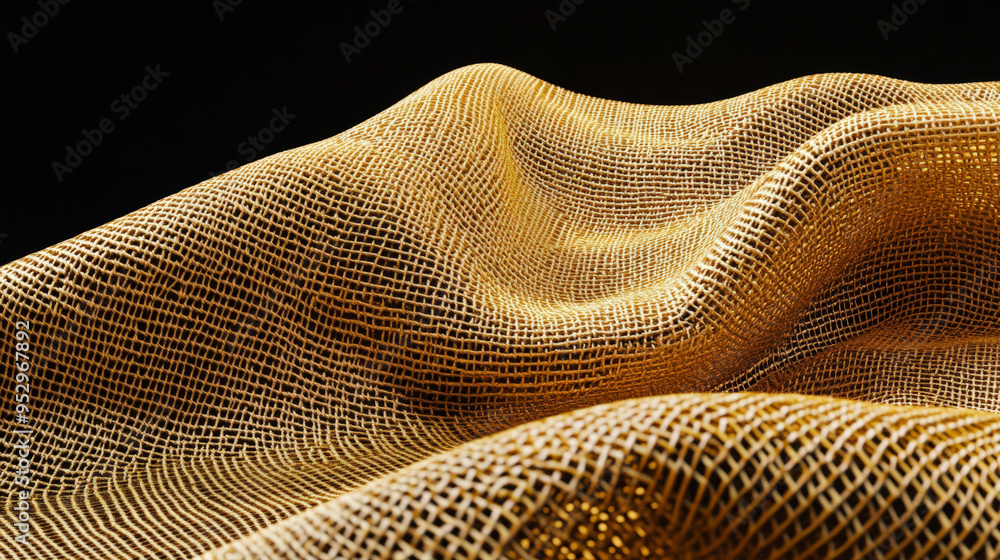Aufkleber a close-up of golden mesh fabric draped in smooth, flowing waves, creating an elegant and intricate 