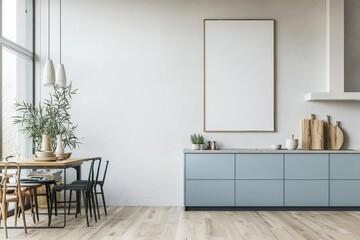 Poster Mockup in Kitchen Interior with White Wall created with Generative AI