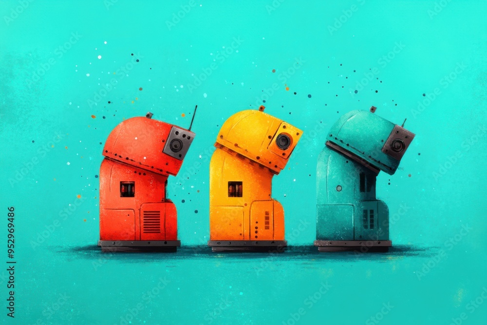 Poster futuristic advanced robotics and precision engineering flat design illustration