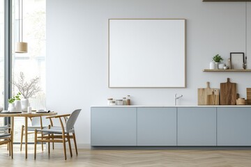 Poster Mockup in Kitchen Interior with White Wall created with Generative AI