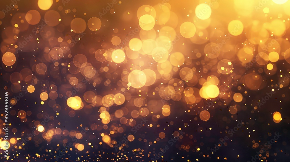 Poster abstract background with blurred golden bokeh lights.