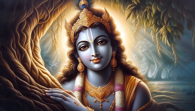 Krishna  Hindu Deity  God  Portrait  Art  Painting  Illustration  Spiritual  Religious  Indian  Culture  Mythology  Mythology  Divine  Peaceful  Seren