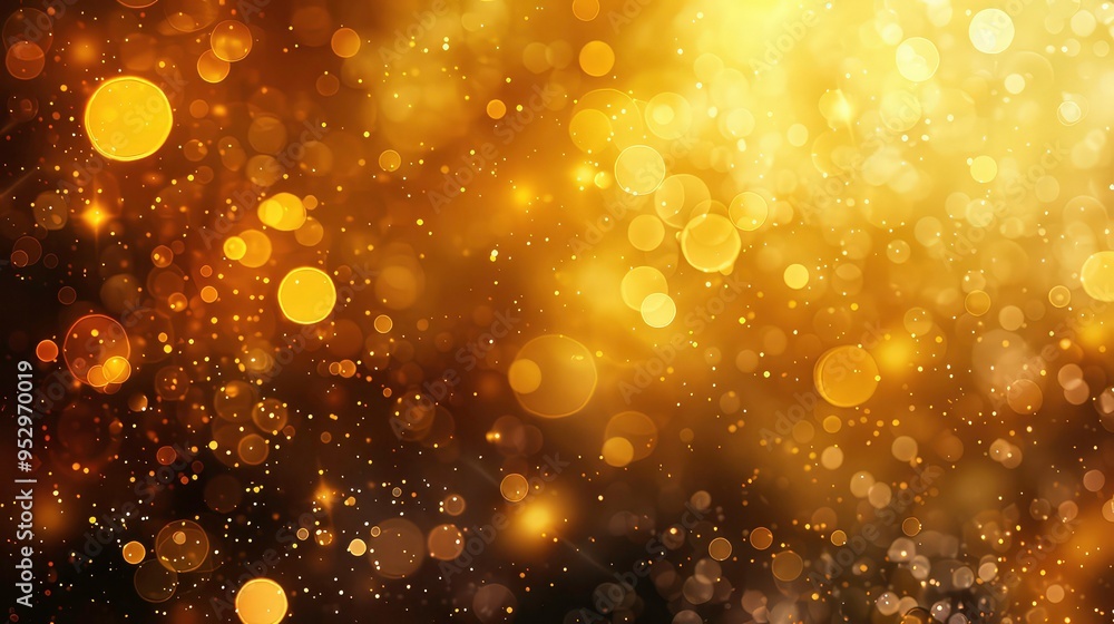 Poster abstract golden bokeh background with soft glowing lights.