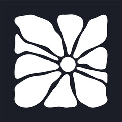 Abstract flower shape. Blooming square flower design silhouette, modern botanical symbol flat vector illustration. Contemporary square shape poster