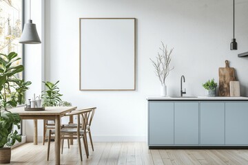 Poster Mockup in Kitchen Interior with White Wall created with Generative AI