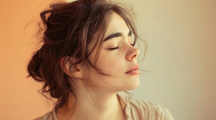 A serene portrait of a young woman with closed eyes, exuding calmness and introspection.