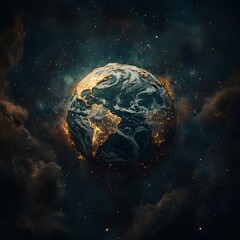 Obraz premium Earth From Space With City Lights And Stars