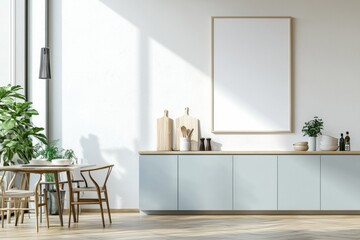 Poster Mockup in Kitchen Interior with White Wall created with Generative AI