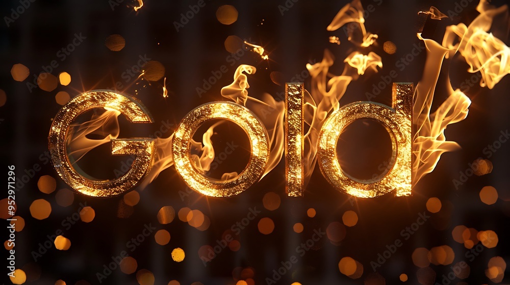 Poster fiery gold text with bokeh background