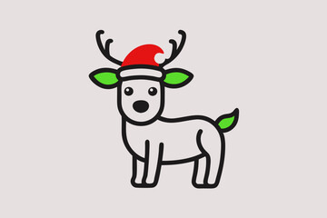 Christmas Santa Claus deer hat  vector line art illustration