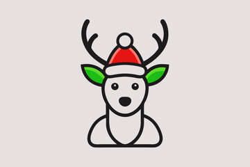 Christmas Santa Claus deer hat  vector line art illustration