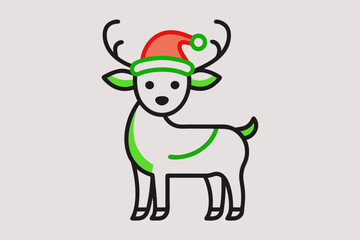 Christmas Santa Claus deer hat  vector line art illustration