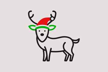 Christmas Santa Claus deer hat  vector line art illustration