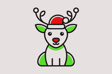Christmas Santa Claus deer hat  vector line art illustration