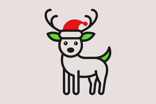 recommend clip art: Christmas Santa Claus deer hat  vector line art illustration