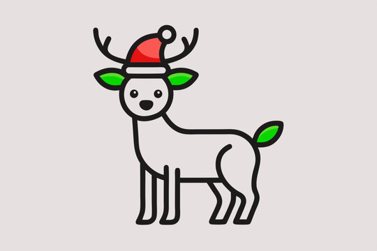 recommend clip art: Christmas Santa Claus deer hat  vector line art illustration